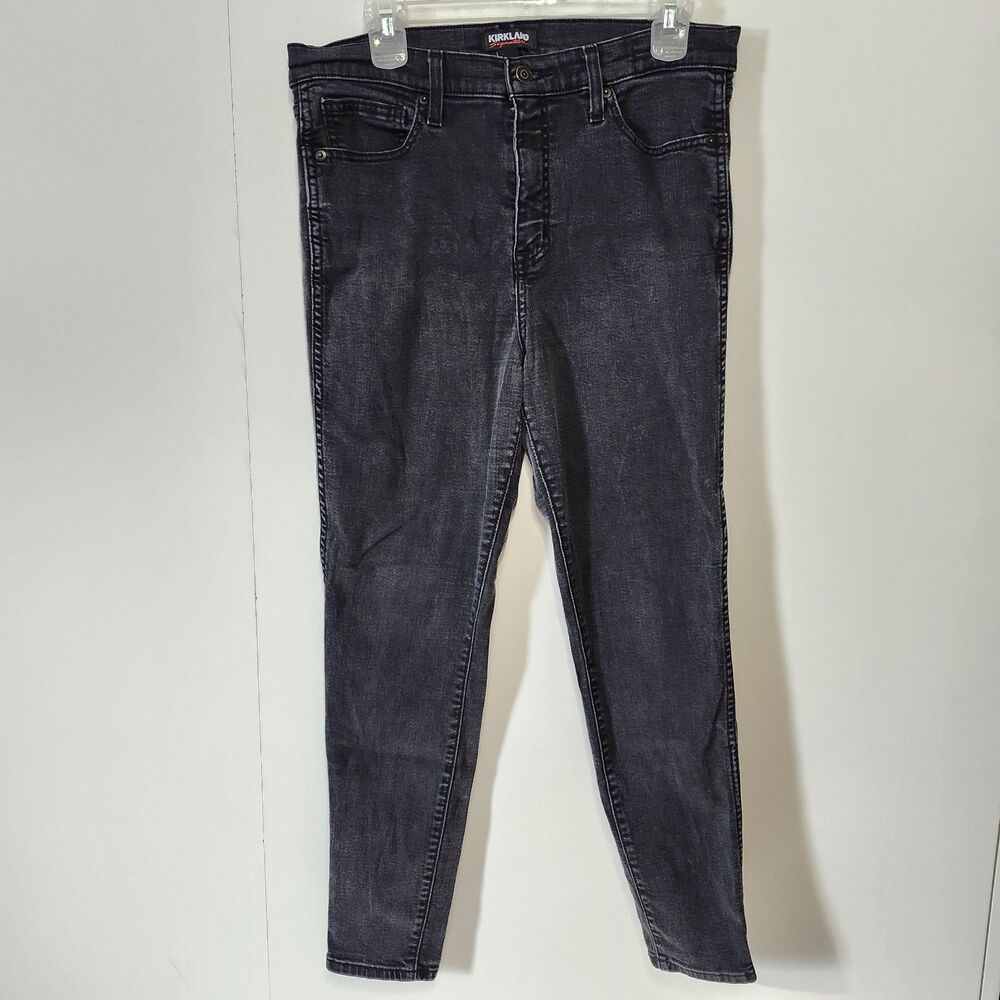 Kirkland Signature Womens High Rise Skinny Jeans Black Stretch Size 14